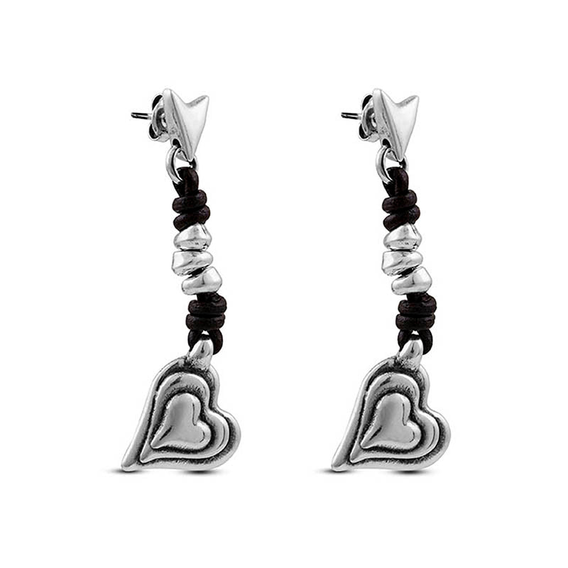 CICLÓN™ Emotion Long Black Leather Dangling Stunning Heart Earrings