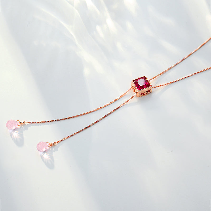 MADREPERLA™ Summer Love Square Red Gem Necklace