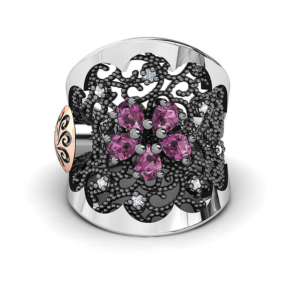 BOHEMME™ Flowers & Filigree 18K Rose Gold Over Sterling Silver Ring