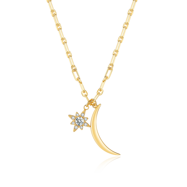 MADREPERLA™ Starry Night New Moon And Star Necklace