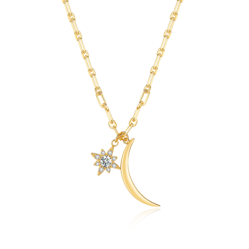 MADREPERLA™ Starry Night New Moon And Star Necklace