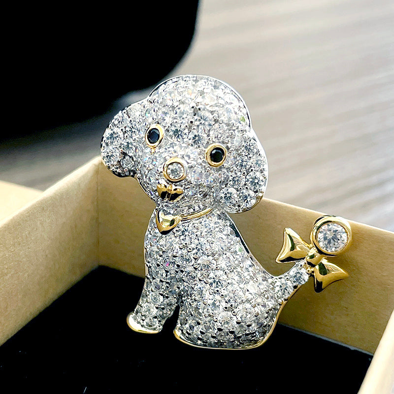 MADREPERLA™ Diamond Teddy Puppy Brooch