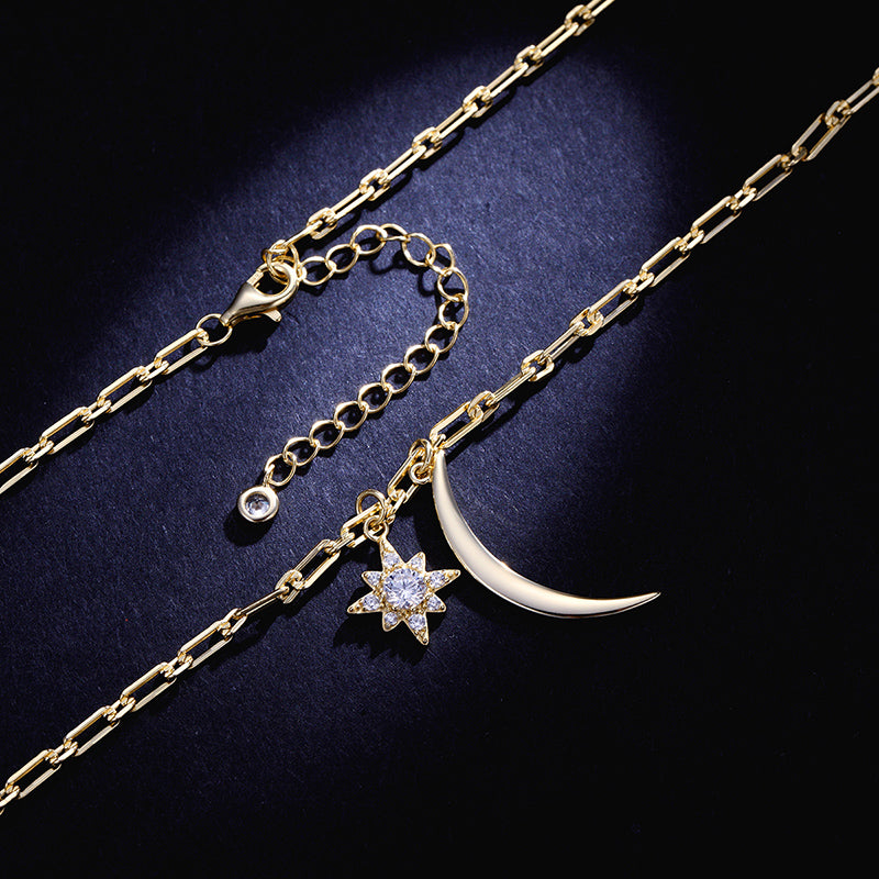 MADREPERLA™ Starry Night New Moon And Star Necklace