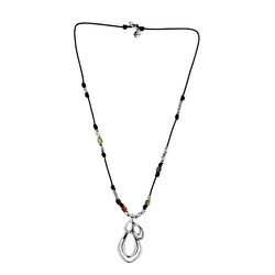 CICLÓN™ Boreal Long Strand Black Leather Metal Pendant Necklace