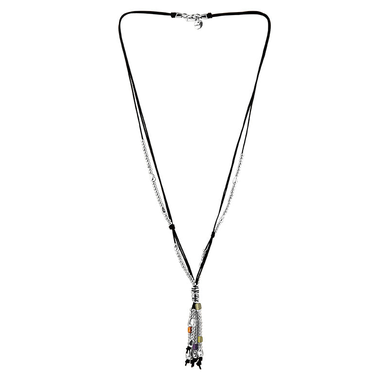 CICLÓN™ Essentials Long Double Strand Black leather Necklace