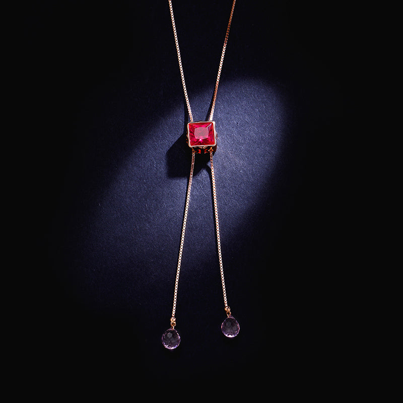 MADREPERLA™ Summer Love Square Red Gem Necklace