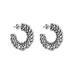 CICLÓN™ Díscola Silver Plated Open Hoop Punching Pattern Earrings