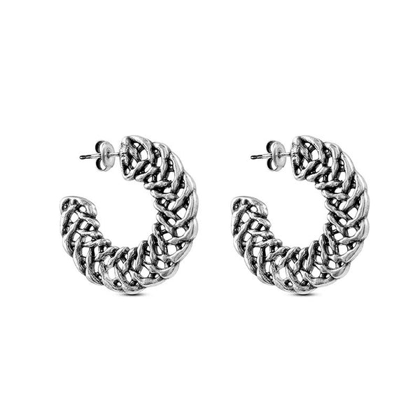 CICLÓN™ Díscola Silver Plated Open Hoop Punching Pattern Earrings