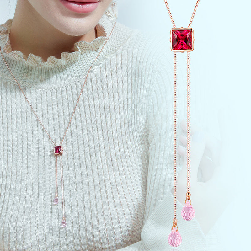 MADREPERLA™ Summer Love Square Red Gem Necklace