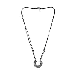 CICLÓN™ Díscola Punching Black Leather Pattern Long Chain Necklace