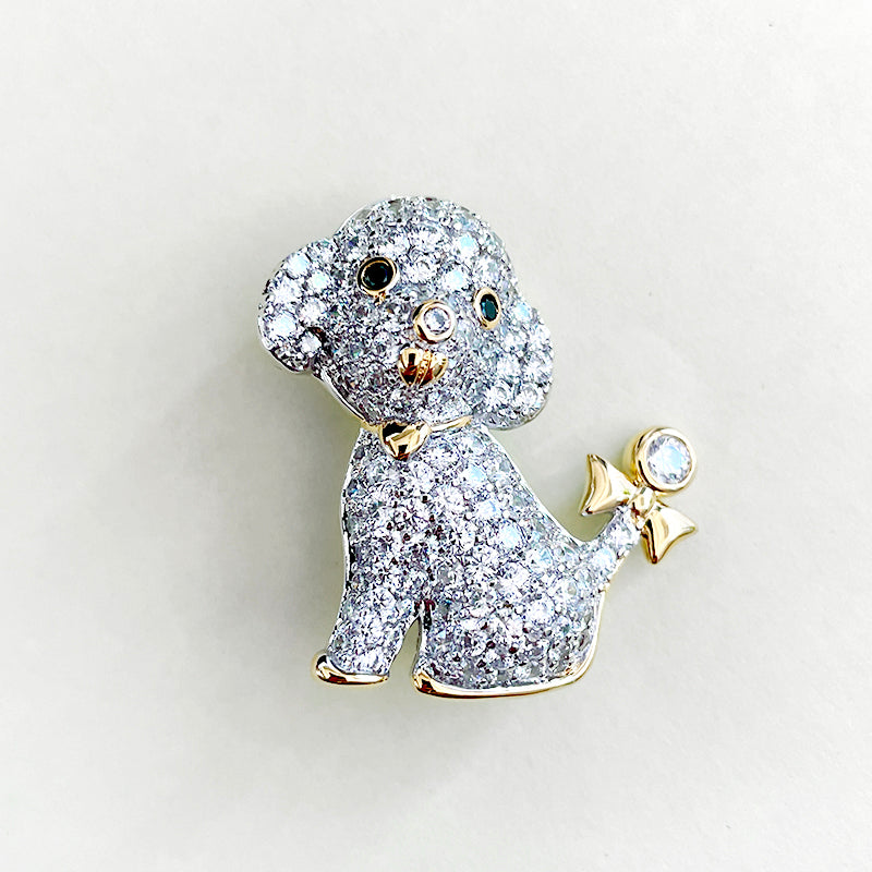 MADREPERLA™ Diamond Teddy Puppy Brooch