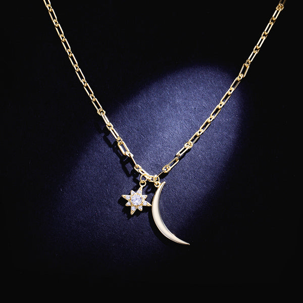 MADREPERLA™ Starry Night New Moon And Star Necklace