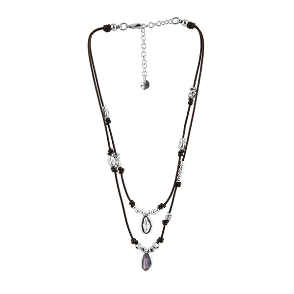 CICLÓN™ Murano Glass Crystal Pendant Leather Necklace, Double Dtrand