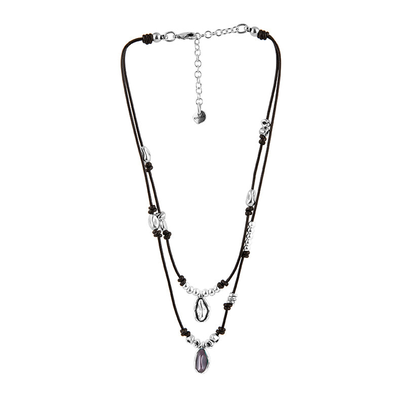 CICLÓN™ Murano Glass Crystal Pendant Leather Necklace, Double Dtrand