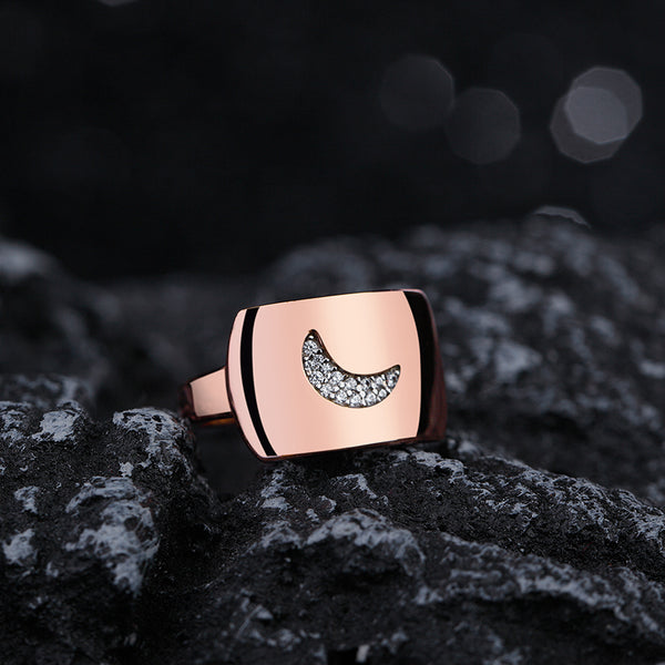 LADY PERLA™ Day & Night Star 925 Sterling Silver Ring-Moon