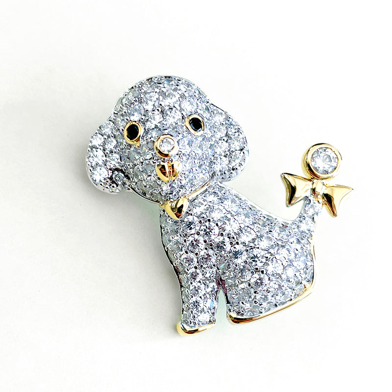 MADREPERLA™ Diamond Teddy Puppy Brooch