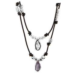 CICLÓN™ Murano Glass Crystal Pendant Leather Necklace, Double Dtrand